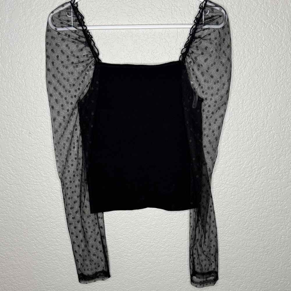 NWT Petal & Pup Rigala Top Black Ribbed Sheer Square Neck Size Medium Whimsigoth - Picture 2 of 8